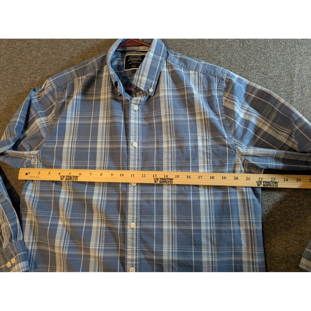 Charles Tyrwhitt Shirt Men's Large Slim Fit Blue Plaid Long Sleeve Button Down - Picture 3 of 10